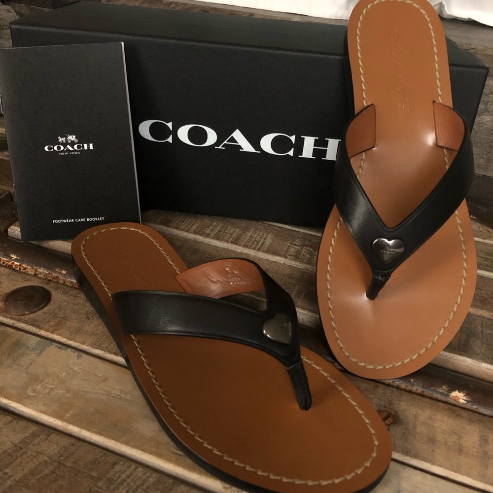 NEW Coach Black Ellis Flip Flops Sandals Sz 5